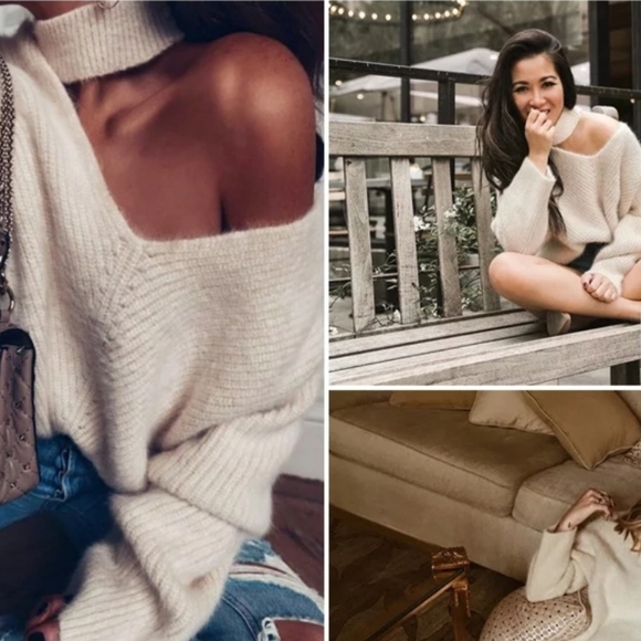 New Cold Shoulder Knitted Sweater - Picture 2 of 7